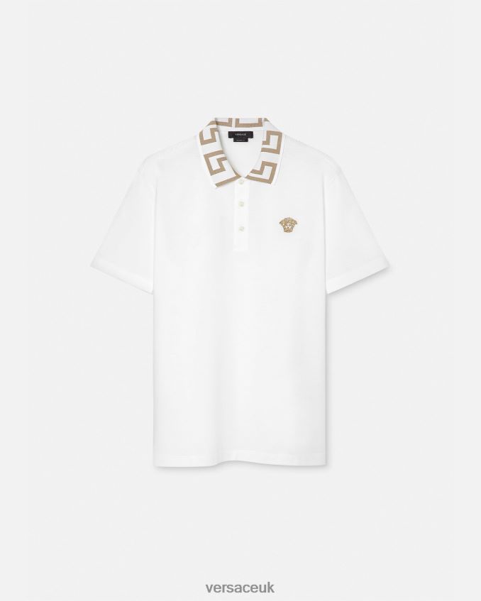Men Versace Greca Short-Sleeved Polo Shirt 6D2D061376 White Clothing