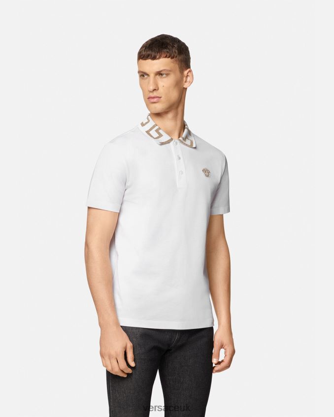 Men Versace Greca Short-Sleeved Polo Shirt 6D2D061376 White Clothing
