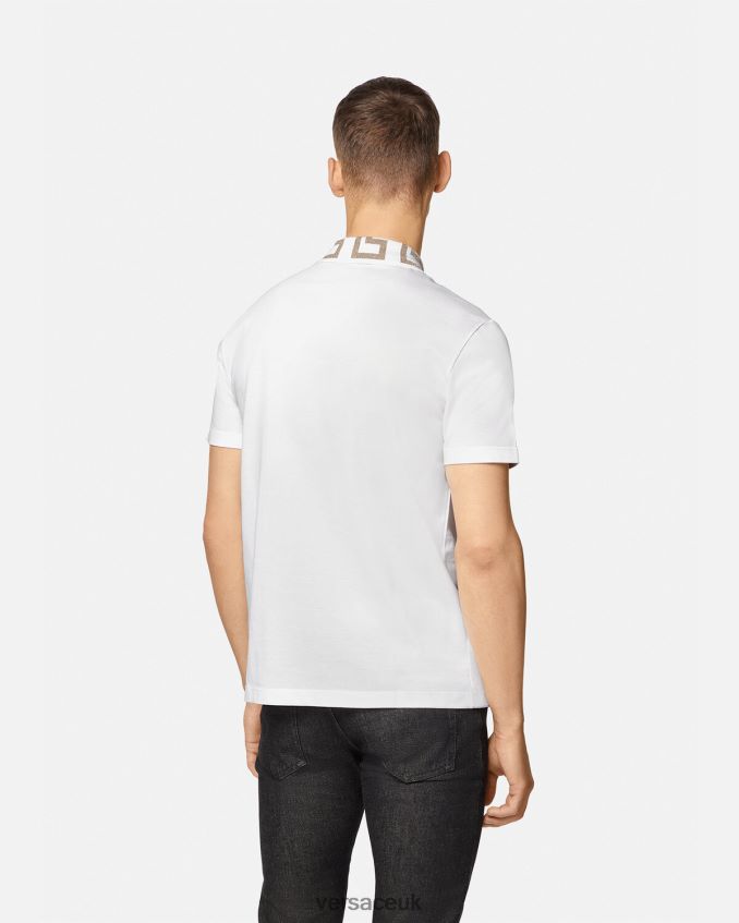 Men Versace Greca Short-Sleeved Polo Shirt 6D2D061376 White Clothing
