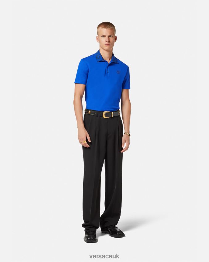 Men Versace Greca Short-Sleeved Polo Shirt 6D2D061386 Blue Clothing