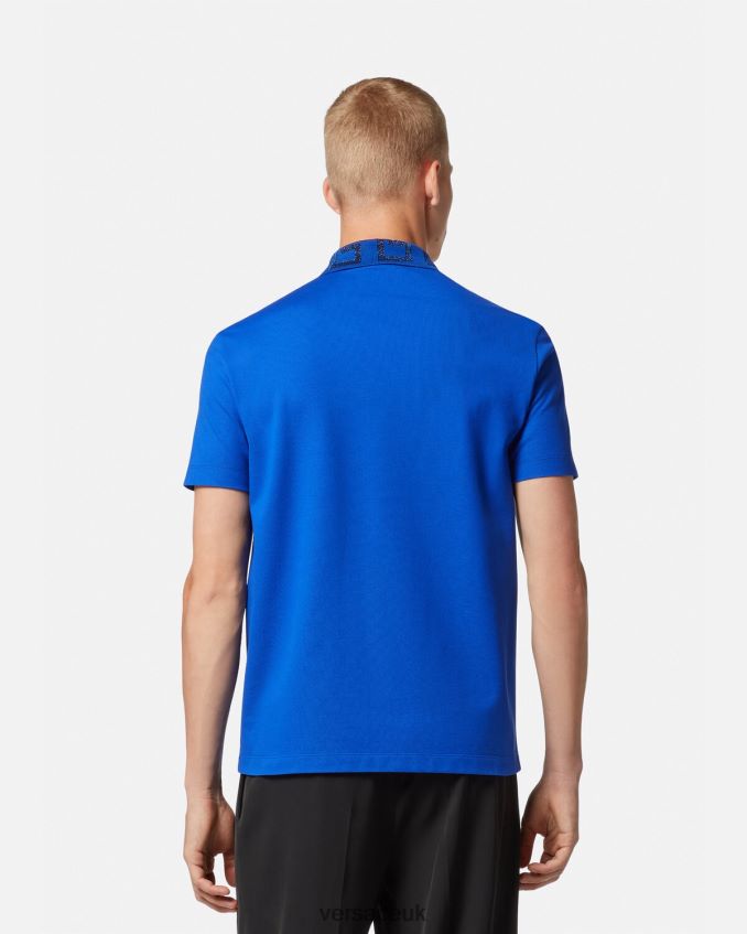 Men Versace Greca Short-Sleeved Polo Shirt 6D2D061386 Blue Clothing