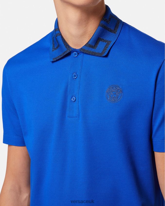 Men Versace Greca Short-Sleeved Polo Shirt 6D2D061386 Blue Clothing