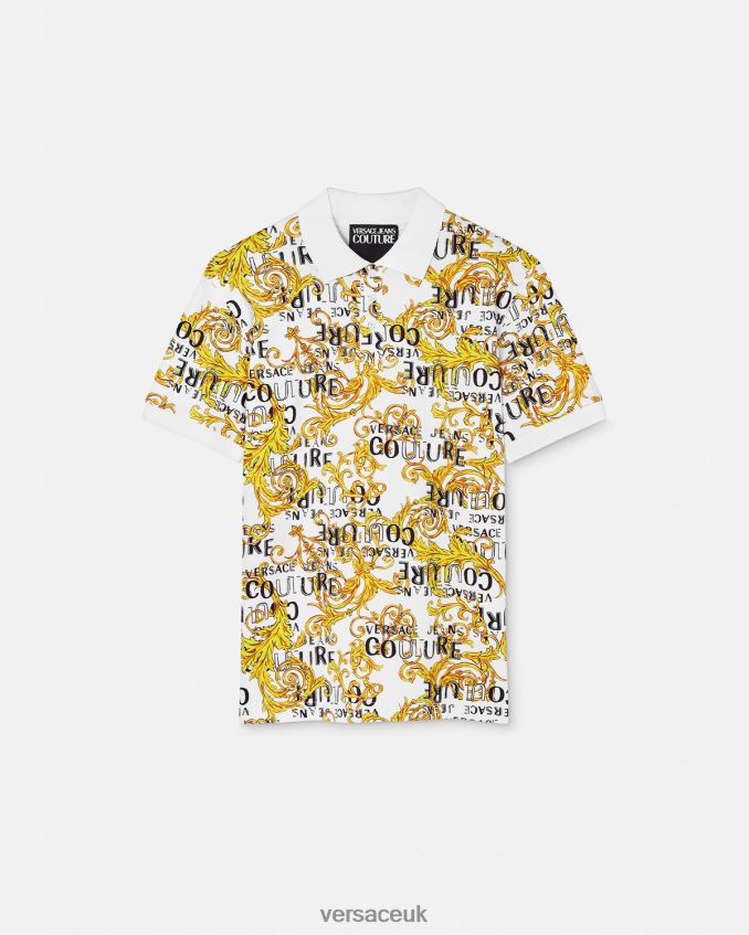 Men Versace Logo Couture Polo Shirt 6D2D062390 Gold & White Clothing