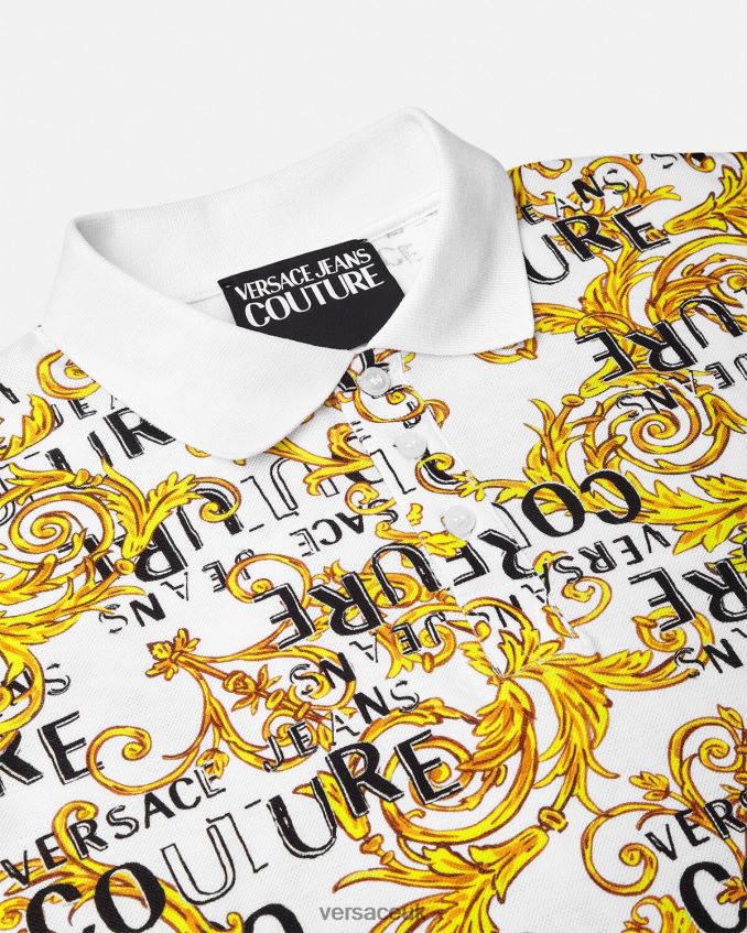 Men Versace Logo Couture Polo Shirt 6D2D062390 Gold & White Clothing