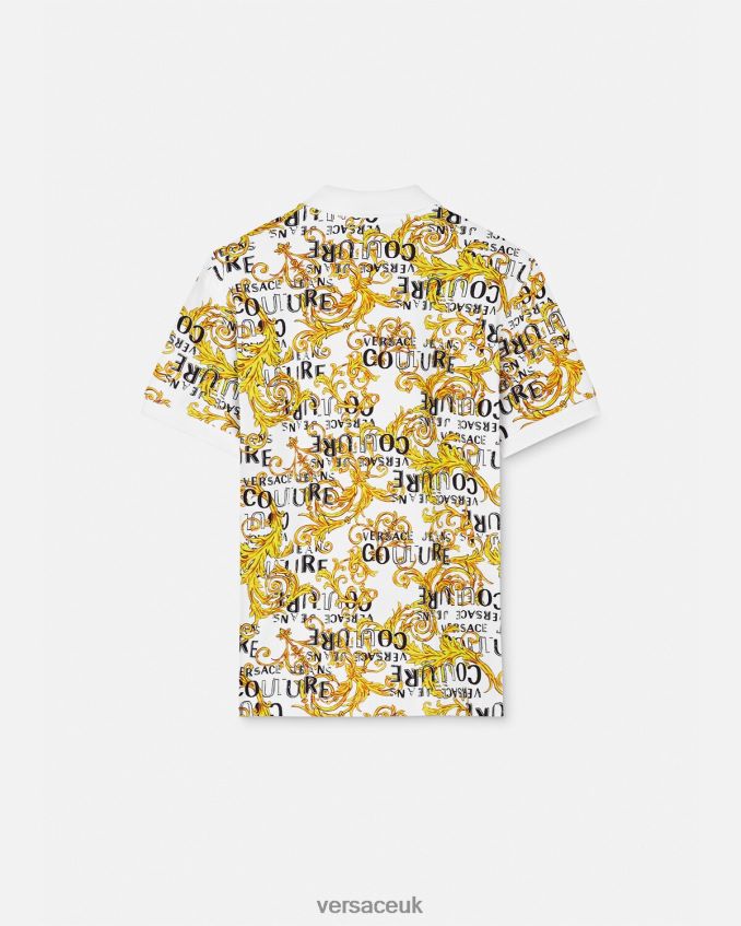Men Versace Logo Couture Polo Shirt 6D2D062390 Gold & White Clothing