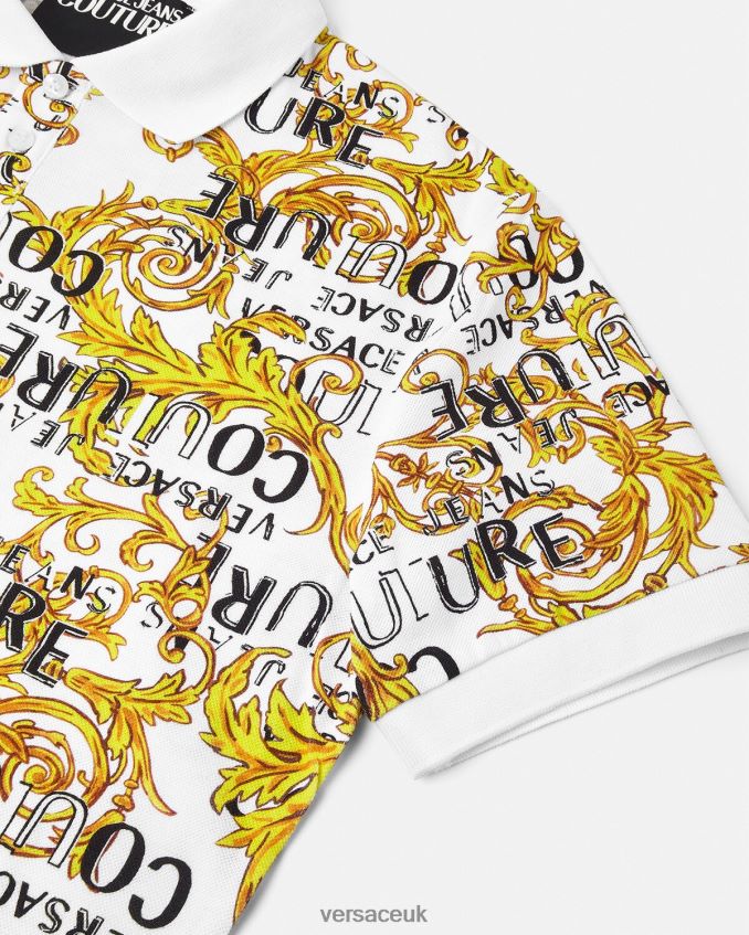 Men Versace Logo Couture Polo Shirt 6D2D062390 Gold & White Clothing