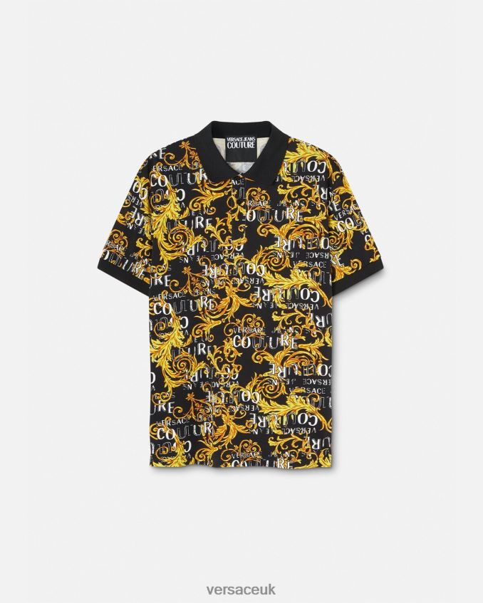 Men Versace Logo Couture Polo Shirt 6D2D062391 Black & Gold Clothing