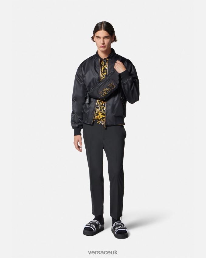 Men Versace Logo Couture Polo Shirt 6D2D062391 Black & Gold Clothing