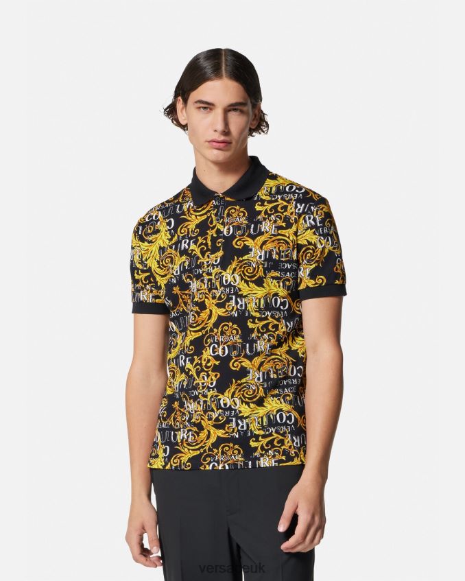 Men Versace Logo Couture Polo Shirt 6D2D062391 Black & Gold Clothing