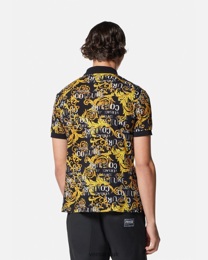 Men Versace Logo Couture Polo Shirt 6D2D062391 Black & Gold Clothing