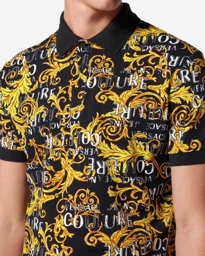 Men Versace Logo Couture Polo Shirt 6D2D062391 Black & Gold Clothing