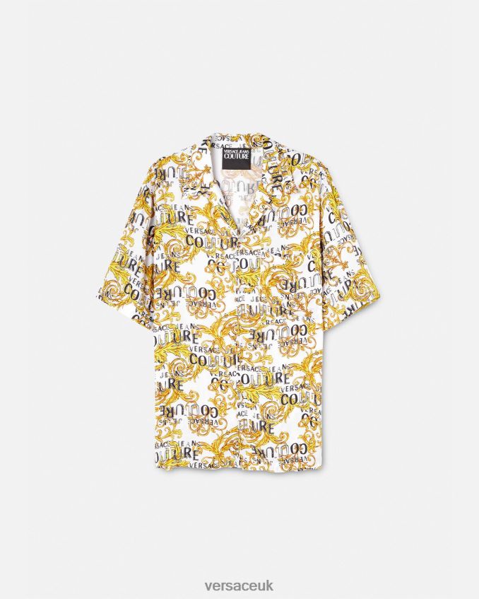 Men Versace Logo Couture Shirt 6D2D062396 Gold & White Clothing