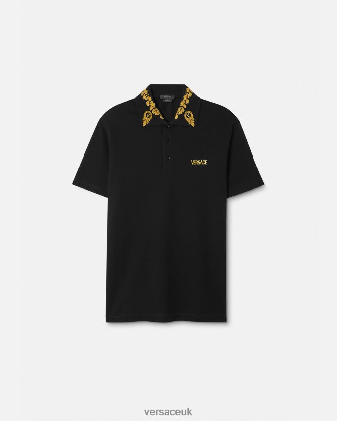 Men Versace Maschera Baroque Polo Shirt 6D2D061389 Black Clothing