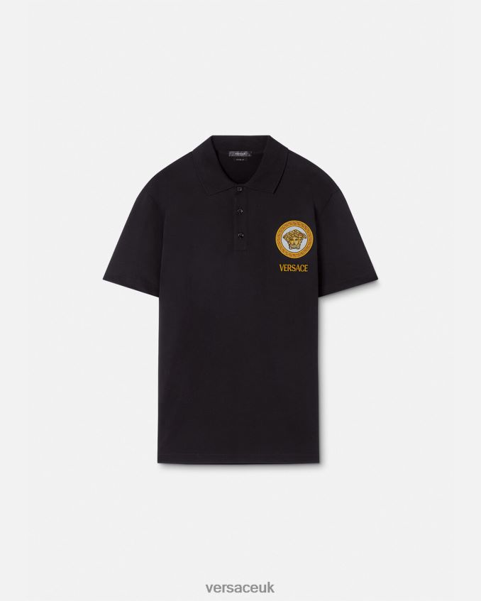 Men Versace Medusa Embroidered Polo Shirt 6D2D061398 Black Clothing