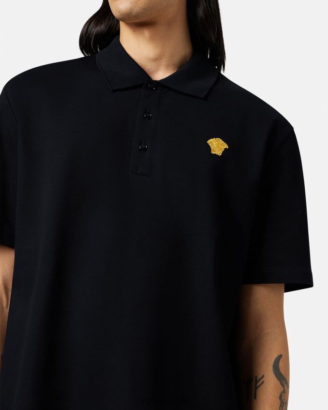 Men Versace Medusa Short-Sleeved Polo Shirt 6D2D061373 Black Clothing