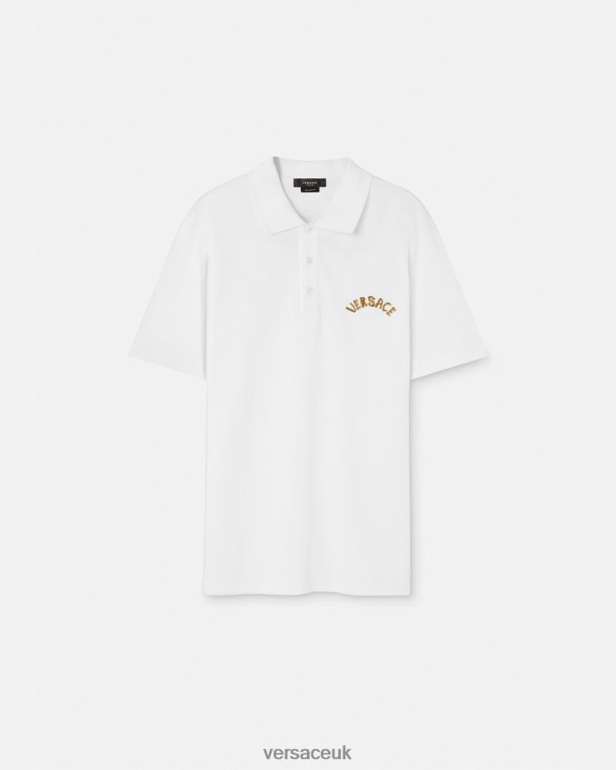 Men Versace Seashell Baroque Logo Polo Shirt 6D2D061361 White Clothing