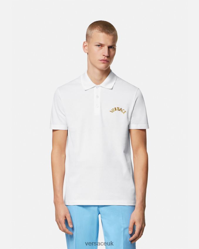 Men Versace Seashell Baroque Logo Polo Shirt 6D2D061361 White Clothing