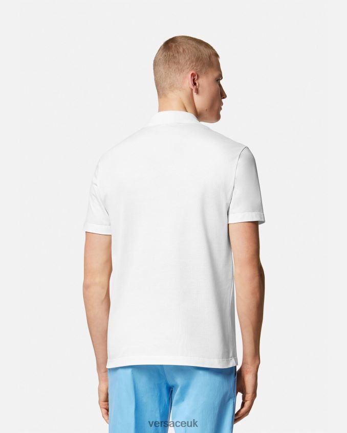 Men Versace Seashell Baroque Logo Polo Shirt 6D2D061361 White Clothing