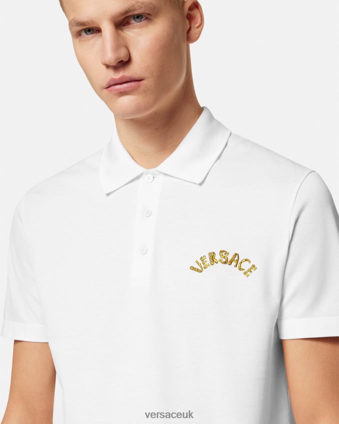 Men Versace Seashell Baroque Logo Polo Shirt 6D2D061361 White Clothing