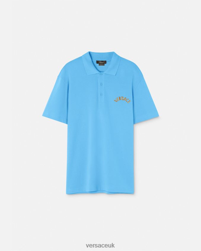 Men Versace Seashell Baroque Logo Polo Shirt 6D2D061362 Light Blue Clothing