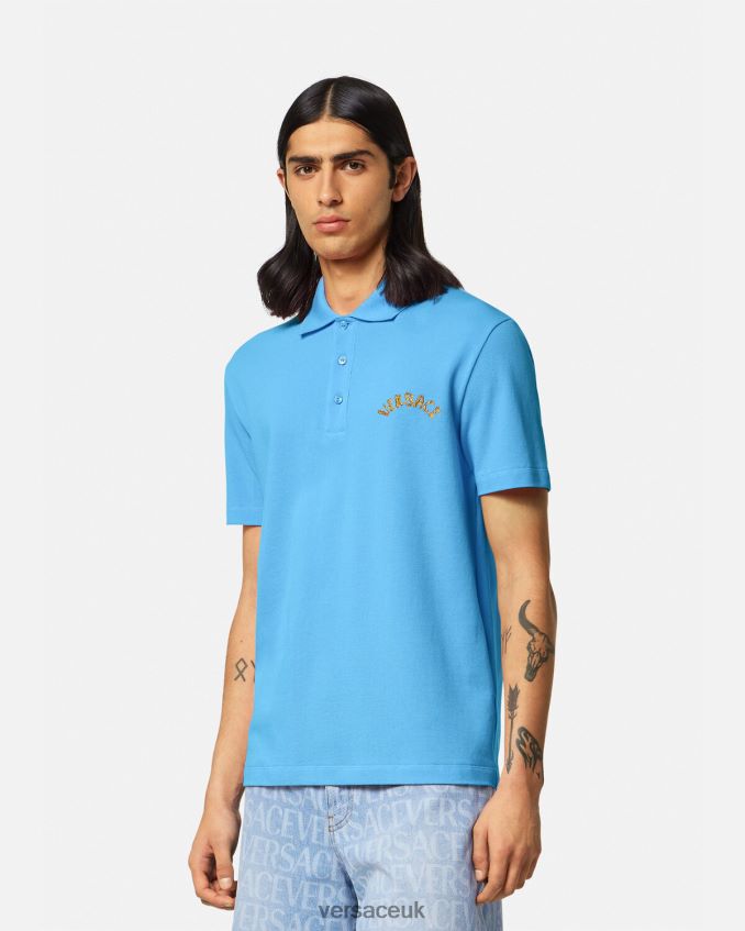 Men Versace Seashell Baroque Logo Polo Shirt 6D2D061362 Light Blue Clothing