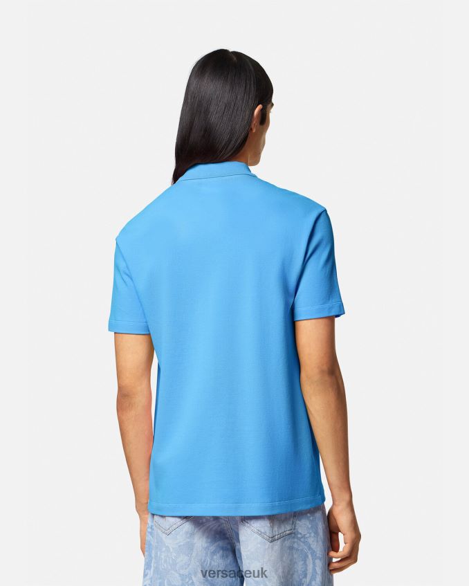 Men Versace Seashell Baroque Logo Polo Shirt 6D2D061362 Light Blue Clothing