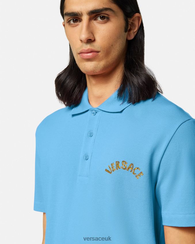 Men Versace Seashell Baroque Logo Polo Shirt 6D2D061362 Light Blue Clothing