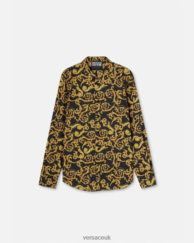 Men Versace Sketch Couture Shirt 6D2D062376 Black & Gold Clothing