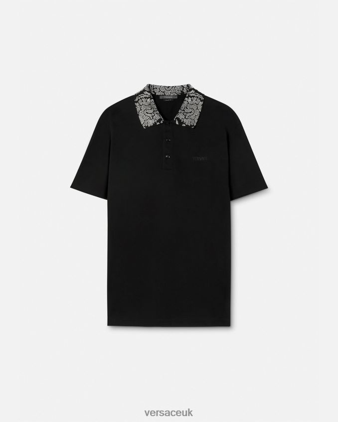 Men Versace Studded Short-Sleeved Polo Shirt 6D2D061391 Black Clothing