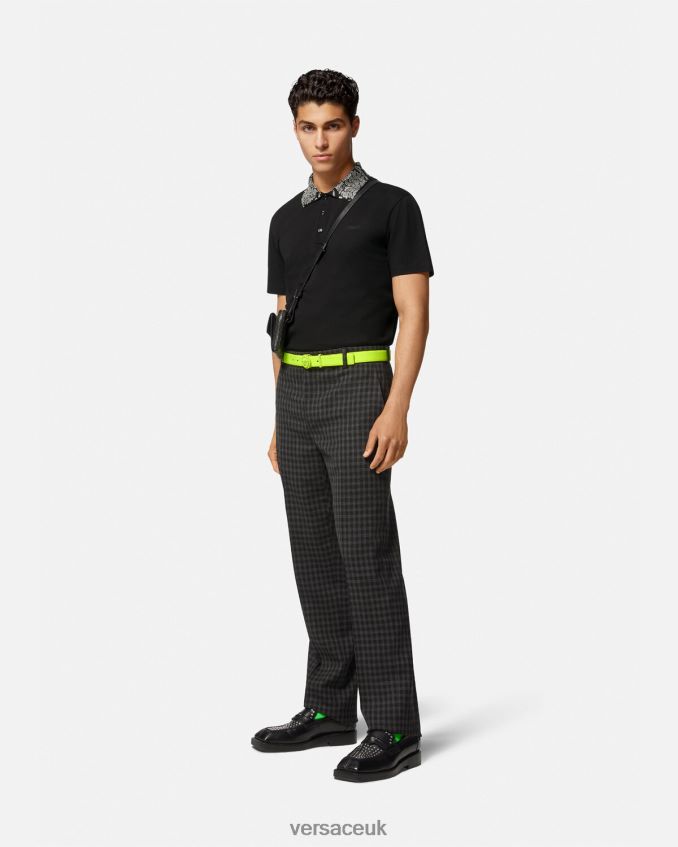 Men Versace Studded Short-Sleeved Polo Shirt 6D2D061391 Black Clothing