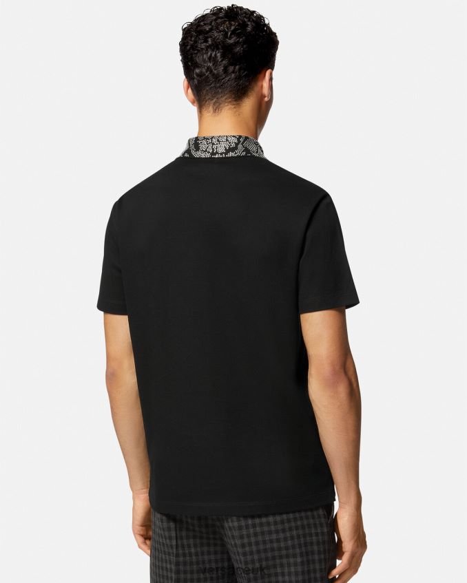 Men Versace Studded Short-Sleeved Polo Shirt 6D2D061391 Black Clothing