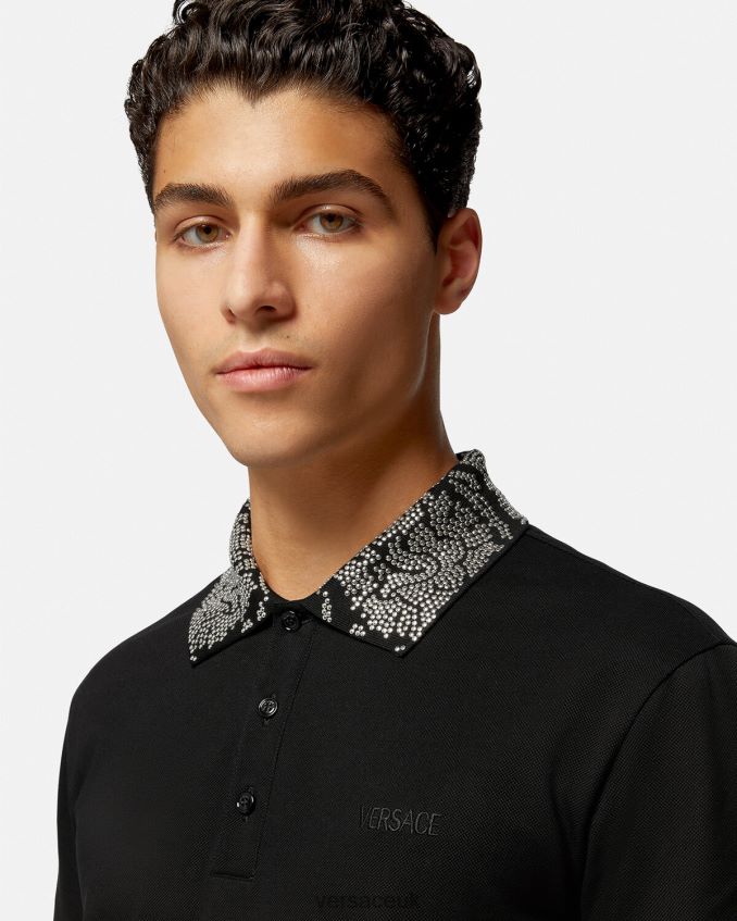Men Versace Studded Short-Sleeved Polo Shirt 6D2D061391 Black Clothing