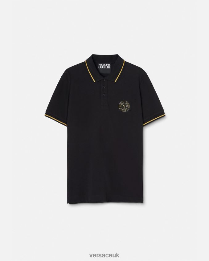 Men Versace V-Emblem Polo Shirt 6D2D062363 Black & Gold Clothing