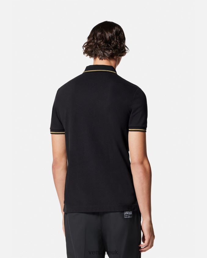 Men Versace V-Emblem Polo Shirt 6D2D062363 Black & Gold Clothing