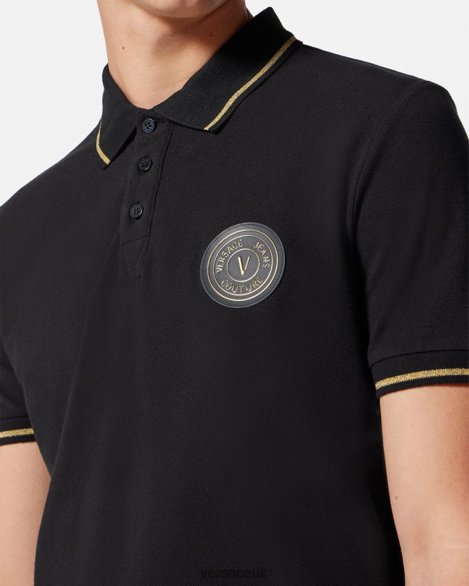 Men Versace V-Emblem Polo Shirt 6D2D062363 Black & Gold Clothing
