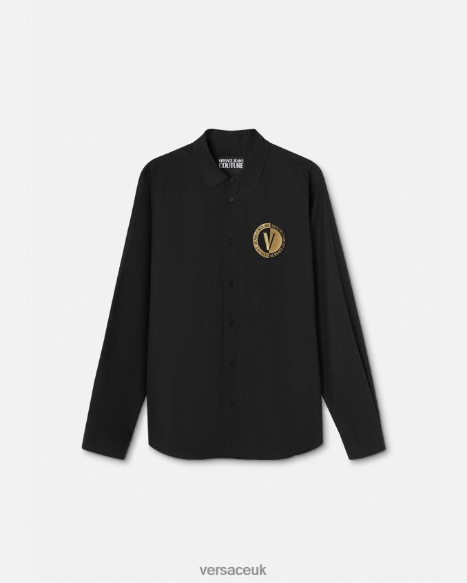 Men Versace V-Emblem Shirt 6D2D062402 Black & Gold Clothing