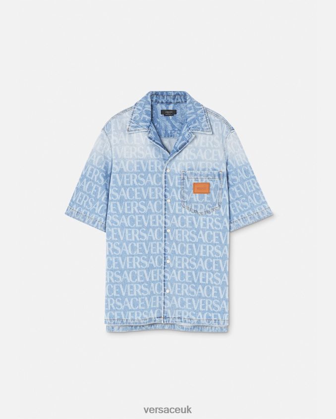 Men Versace Allover Denim Shirt 6D2D061283 Blue Clothing