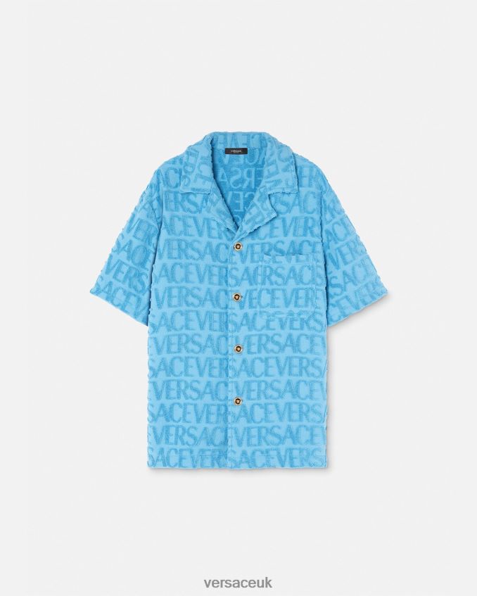 Men Versace Allover Towel Overshirt 6D2D061280 Light Blue Clothing