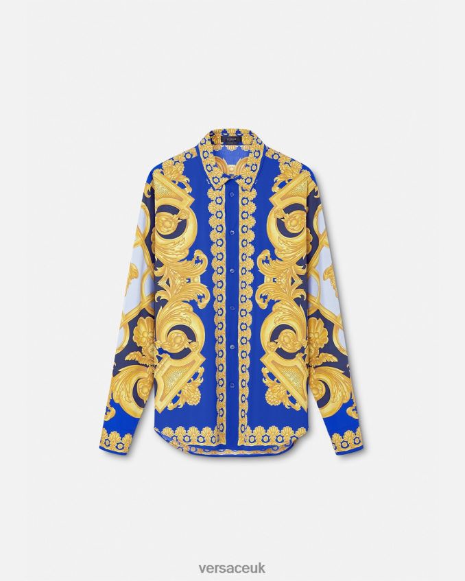 Men Versace Barocco 660 Cotton Shirt 6D2D061321 Blue & Gold Clothing