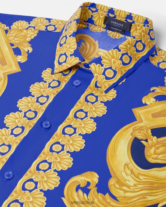Men Versace Barocco 660 Cotton Shirt 6D2D061321 Blue & Gold Clothing