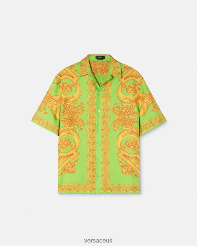 Men Versace Barocco 660 Silk Shirt 6D2D061317 Gold & Green Clothing