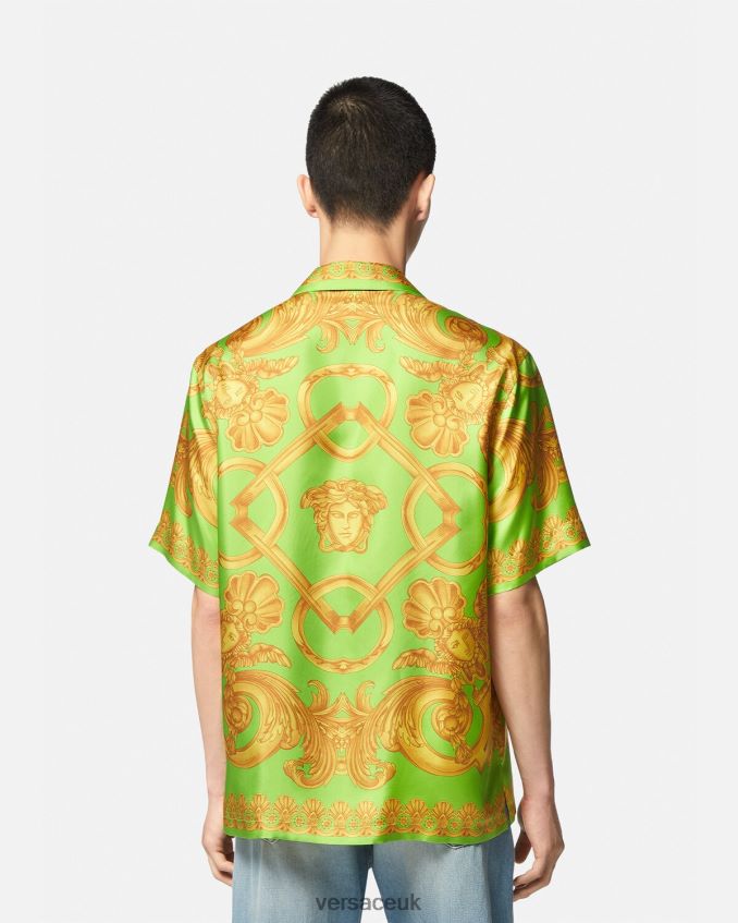 Men Versace Barocco 660 Silk Shirt 6D2D061317 Gold & Green Clothing