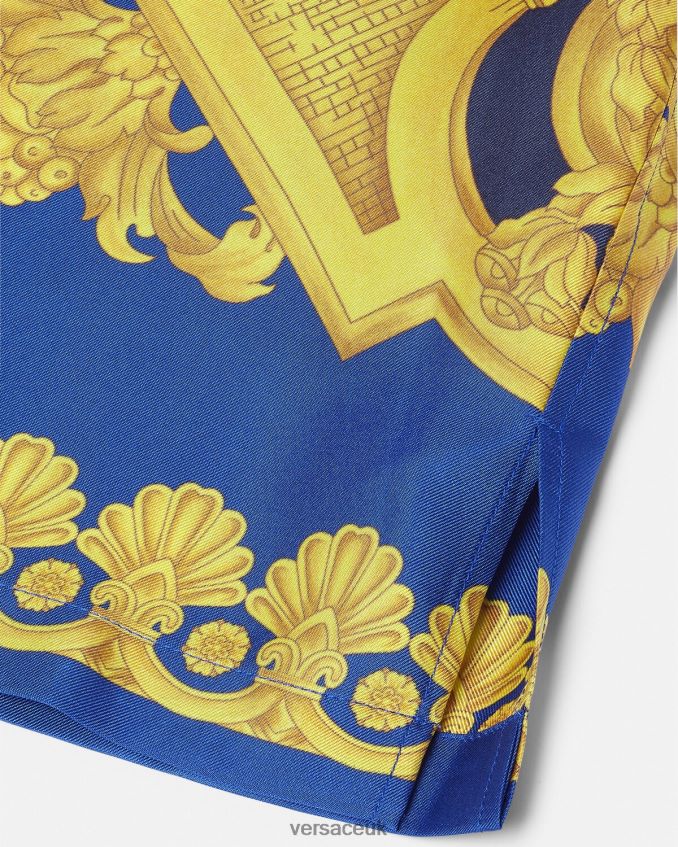 Men Versace Barocco 660 Silk Shirt 6D2D061319 Blue & Gold Clothing