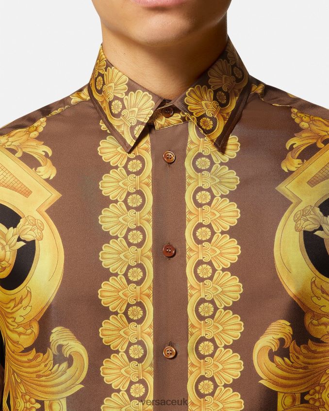 Men Versace Barocco 660 Silk Shirt 6D2D061320 Brown & Gold Clothing