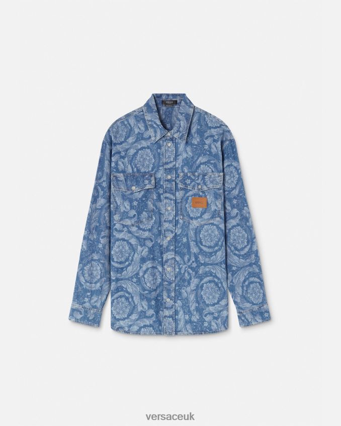 Men Versace Barocco Jacquard Denim Overshirt 6D2D061299 Blue & Print Clothing