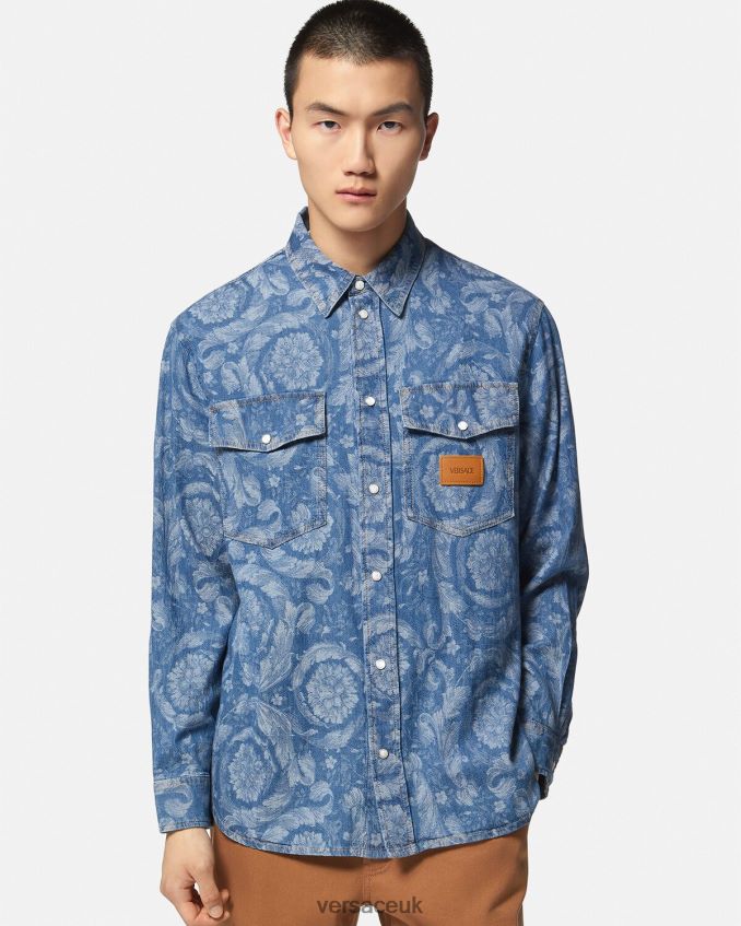Men Versace Barocco Jacquard Denim Overshirt 6D2D061299 Blue & Print Clothing