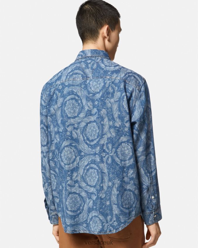 Men Versace Barocco Jacquard Denim Overshirt 6D2D061299 Blue & Print Clothing