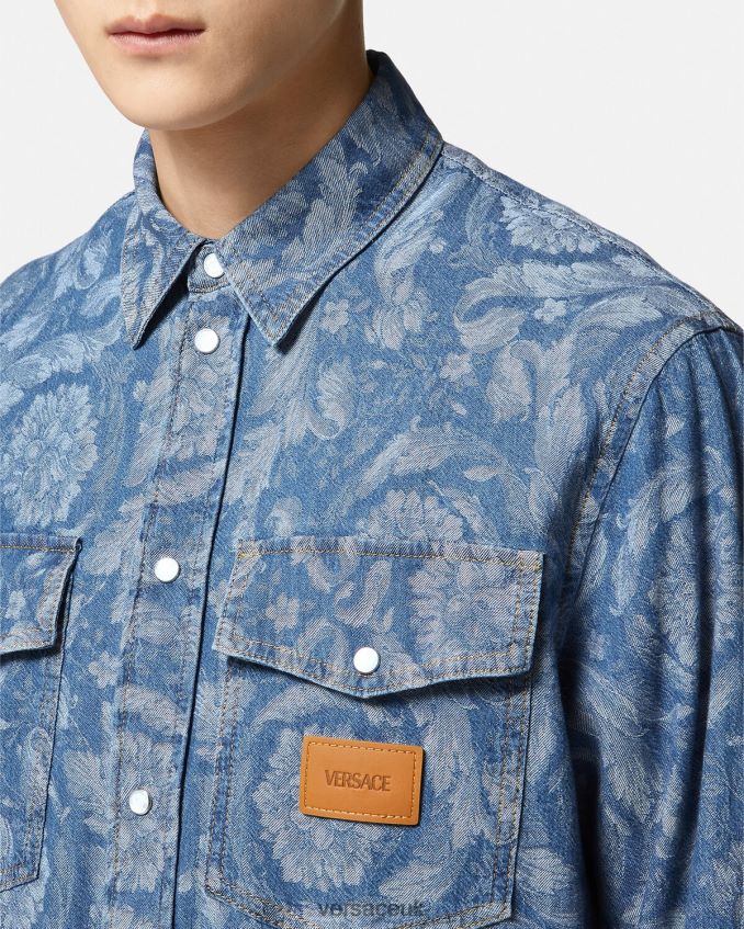 Men Versace Barocco Jacquard Denim Overshirt 6D2D061299 Blue & Print Clothing