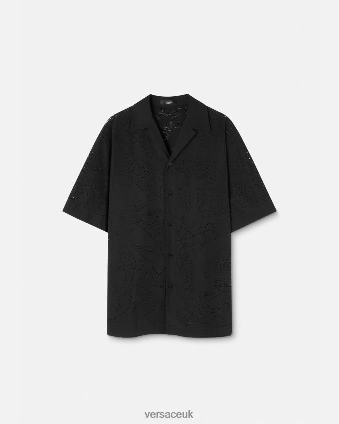 Men Versace Barocco Laser-Cut Shirt 6D2D061323 Black Clothing