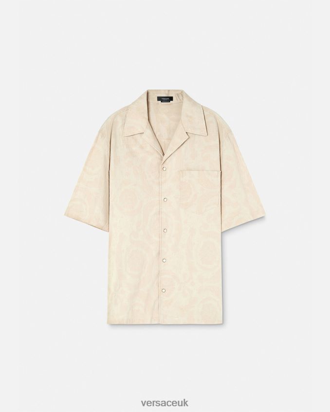 Men Versace Barocco Silhouette Chambray Shirt 6D2D061291 Beige Clothing